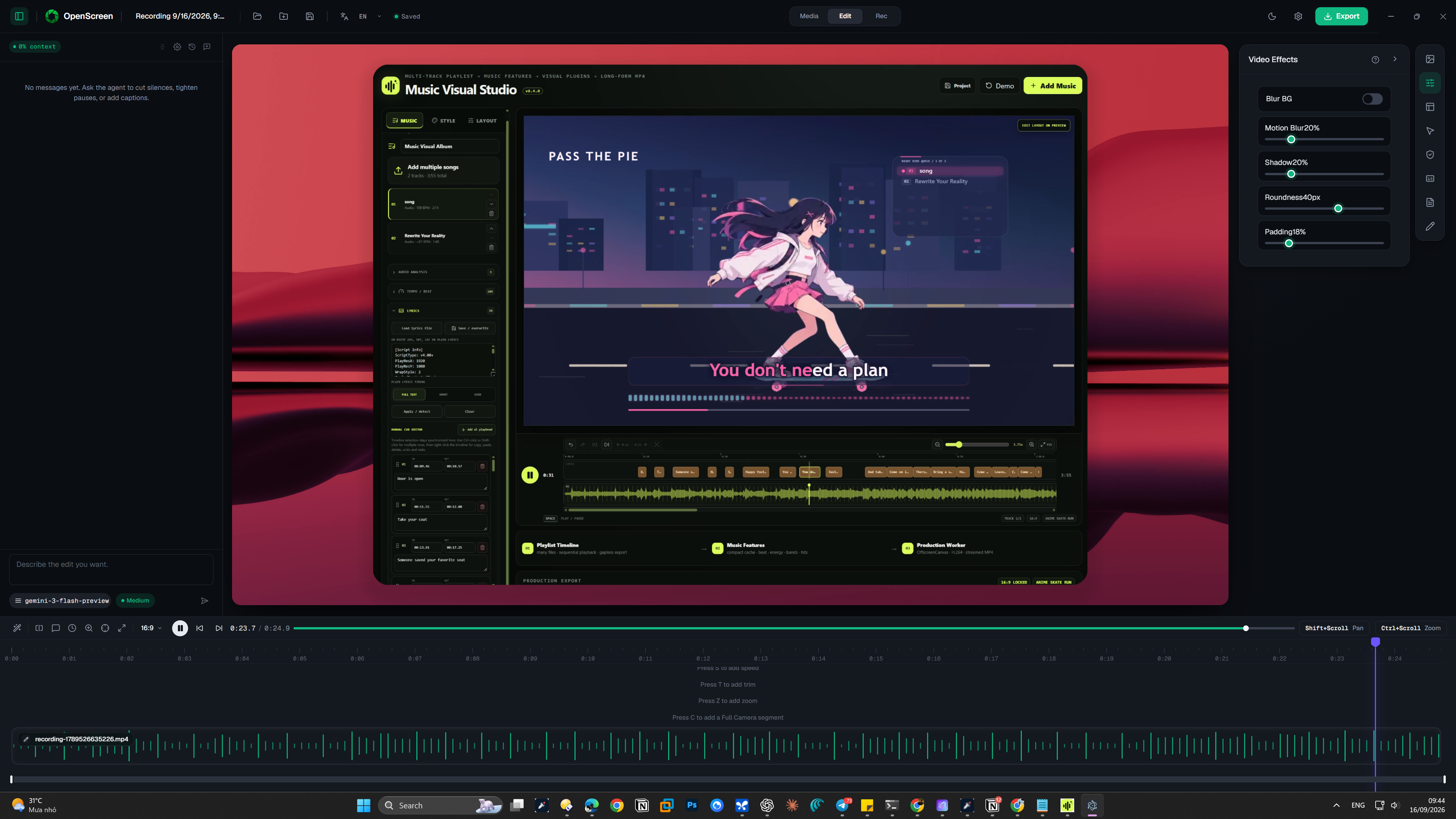 Giao diện Music Visual Studio